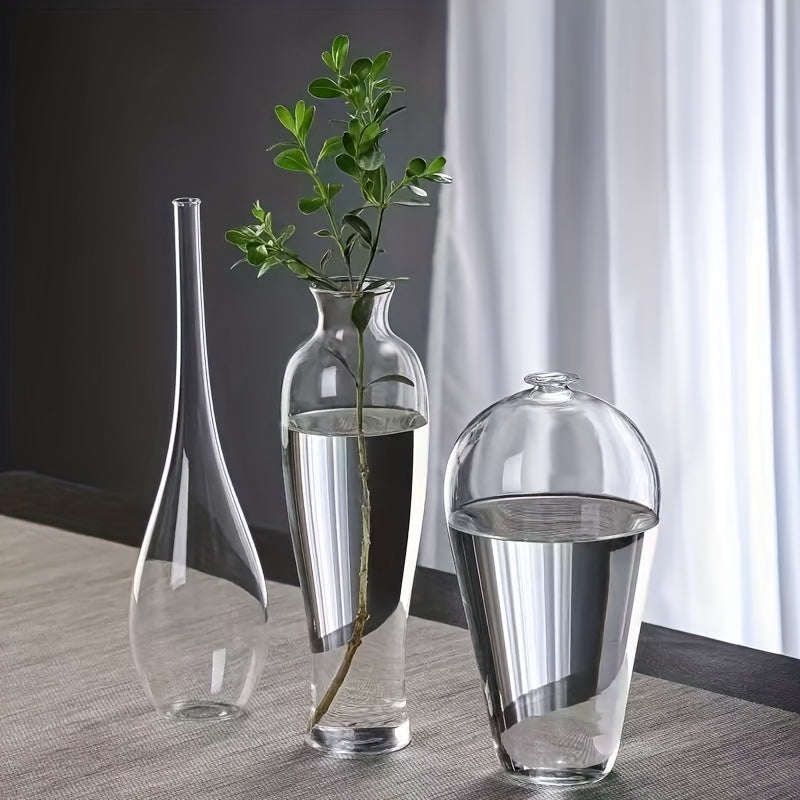 Elegant Clear Glass Vase - Traditional Chinese-Inspired Minimalist Design, Cylindrical Shape for Contemporary Home Decor, Perfect for Flower Arrangements and Creative Display Pieces, Flower Vases Home Decor
