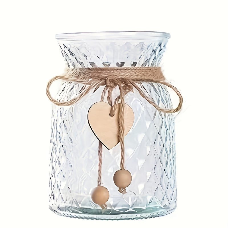 1pc Handcrafted Clear Glass Vase with Heart Charm - Uncharged Decorative Glass Jar for Flowers, Ideal for Home Decor, Bedroom Accents, and Birthday Gifts (Flowers Not Included)