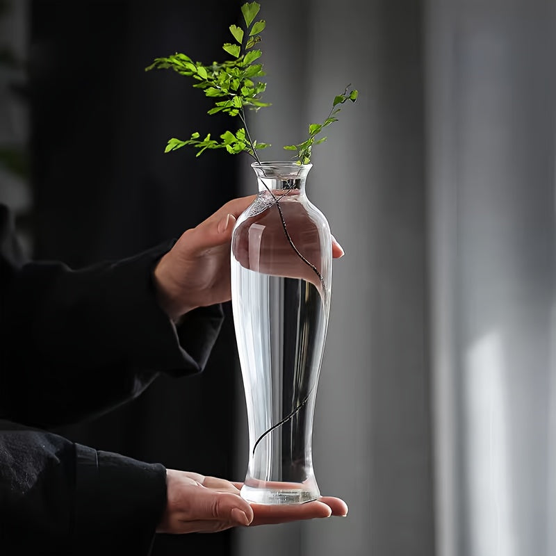 Elegant Clear Glass Vase - Traditional Chinese-Inspired Minimalist Design, Cylindrical Shape for Contemporary Home Decor, Perfect for Flower Arrangements and Creative Display Pieces, Flower Vases Home Decor