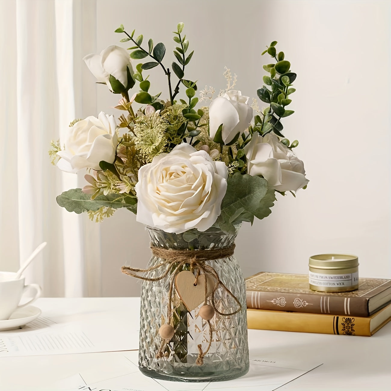 1pc Handcrafted Clear Glass Vase with Heart Charm - Uncharged Decorative Glass Jar for Flowers, Ideal for Home Decor, Bedroom Accents, and Birthday Gifts (Flowers Not Included)
