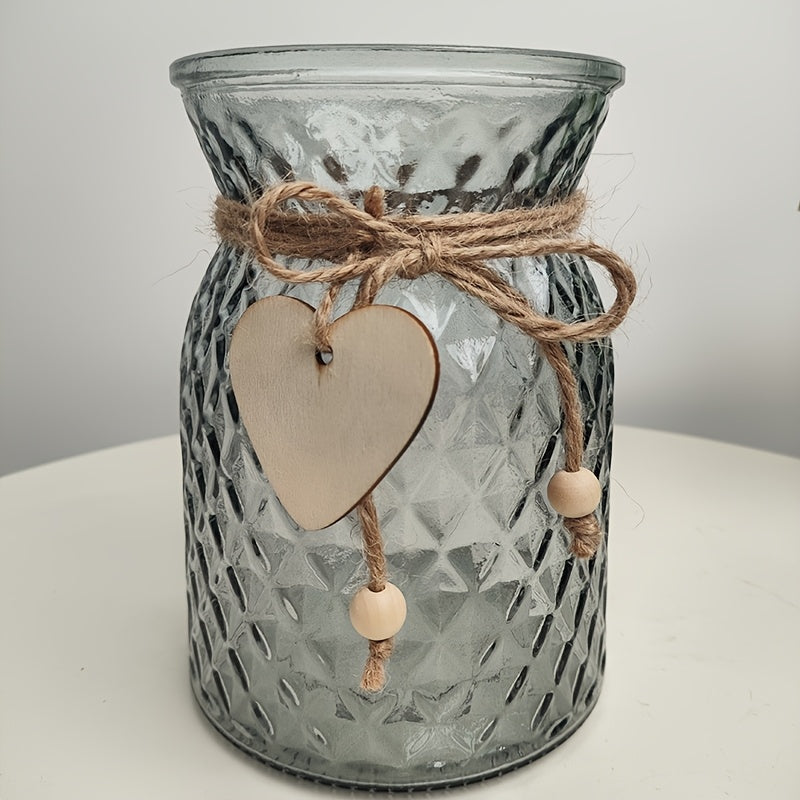 1pc Handcrafted Clear Glass Vase with Heart Charm - Uncharged Decorative Glass Jar for Flowers, Ideal for Home Decor, Bedroom Accents, and Birthday Gifts (Flowers Not Included)