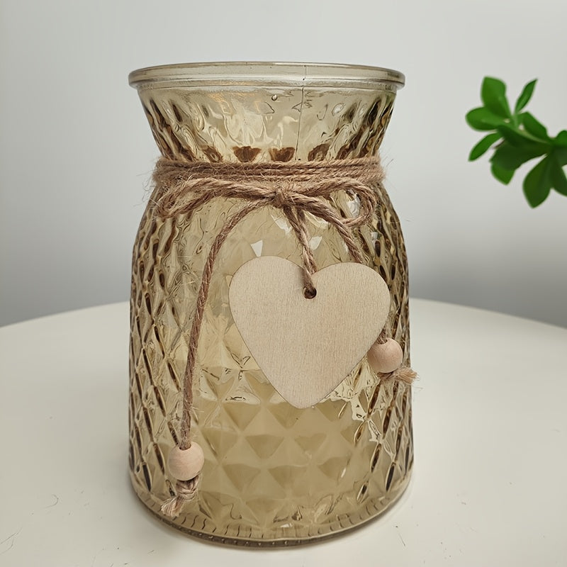 1pc Handcrafted Clear Glass Vase with Heart Charm - Uncharged Decorative Glass Jar for Flowers, Ideal for Home Decor, Bedroom Accents, and Birthday Gifts (Flowers Not Included)