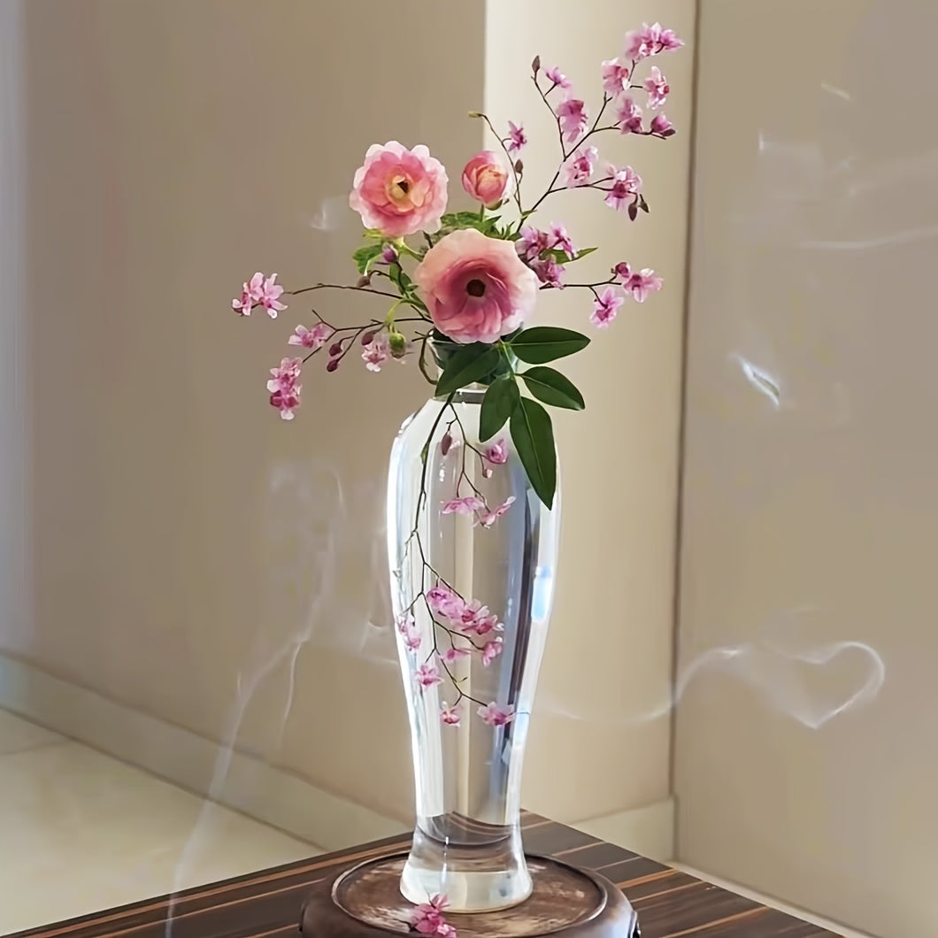 Elegant Clear Glass Vase - Traditional Chinese-Inspired Minimalist Design, Cylindrical Shape for Contemporary Home Decor, Perfect for Flower Arrangements and Creative Display Pieces, Flower Vases Home Decor