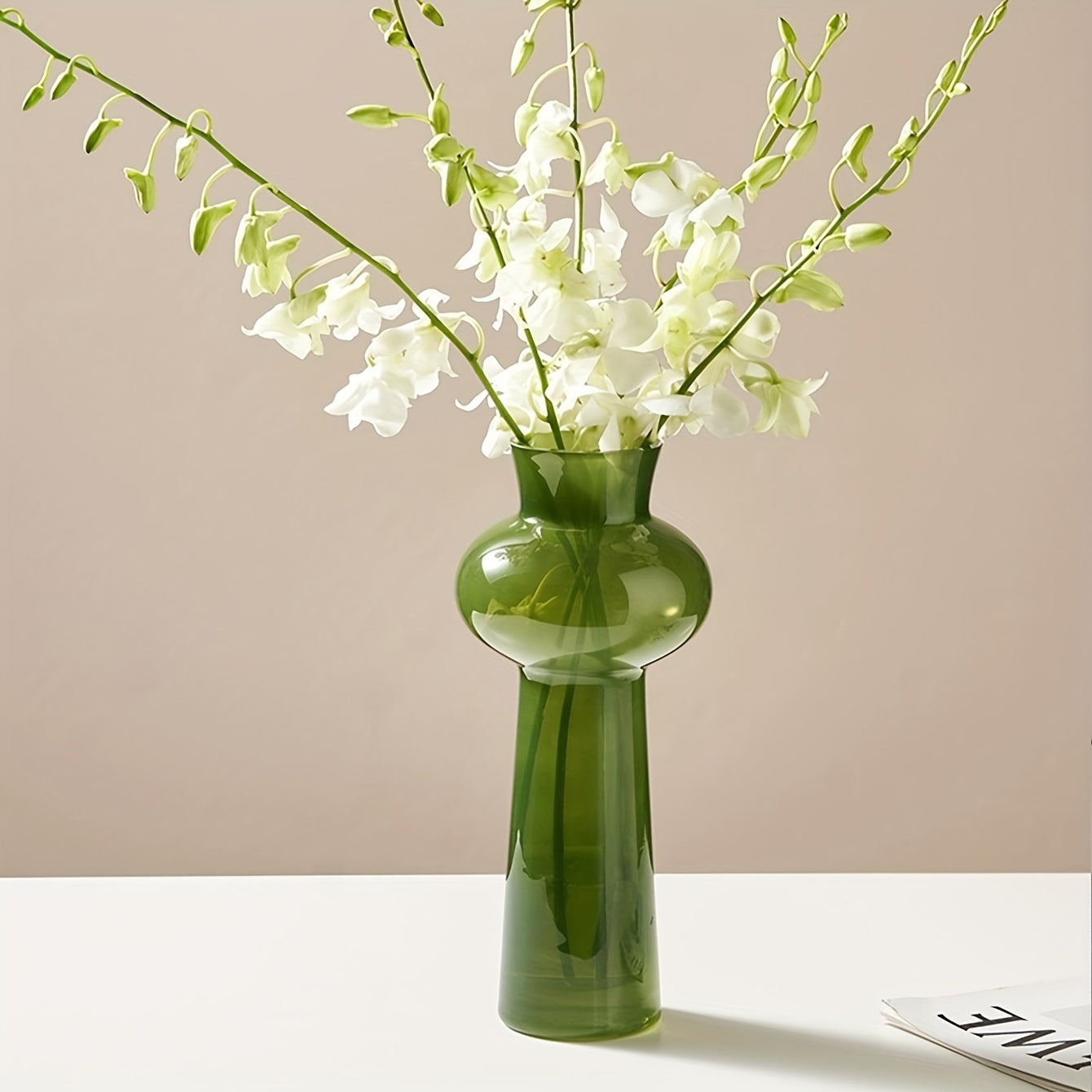 Elegant Nordic-Inspired Glass Vase Pink & Green 1pc Elegant Nordic-Inspired Glass Vase - Modern Minimalist Cylinder Shape Decor for Living Room, Hydroponic Flower Arrangement Display