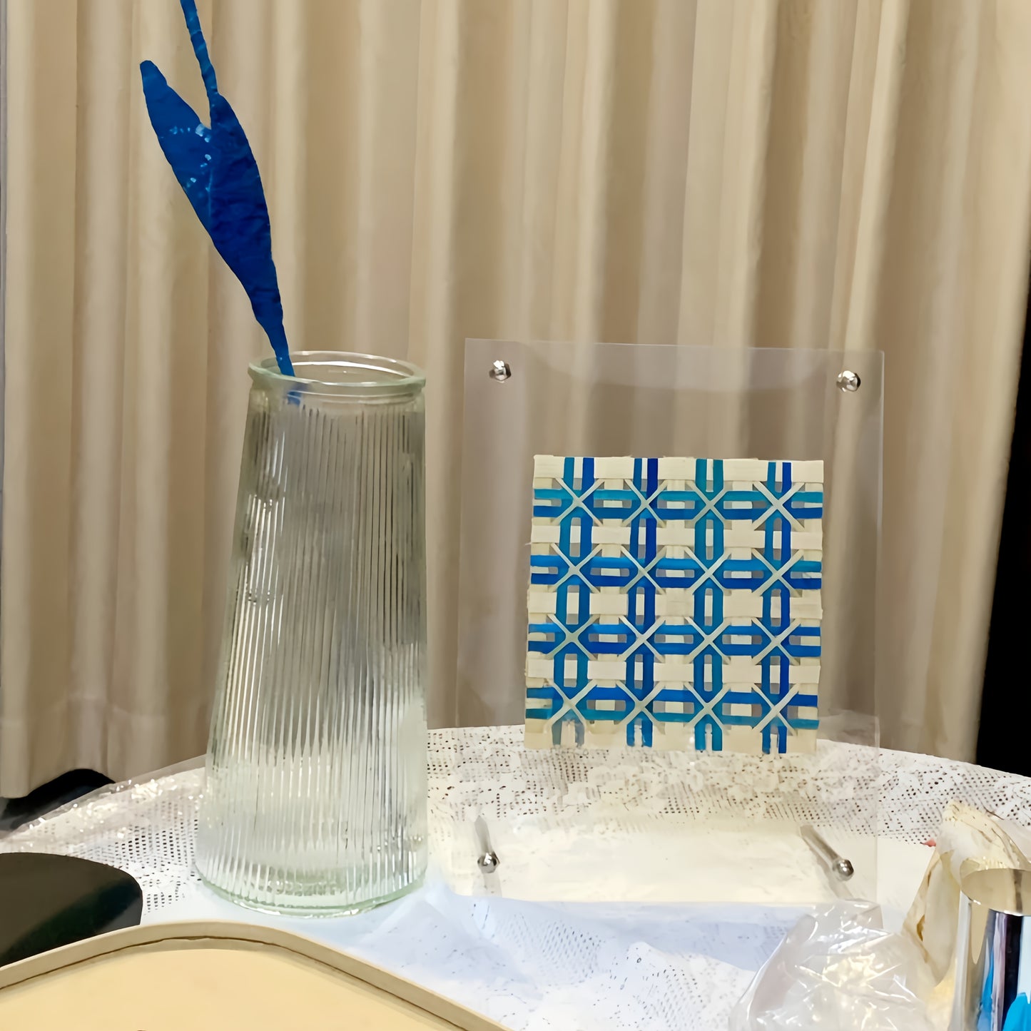 Large Clear Ribbed Glass Vase, 7.9\