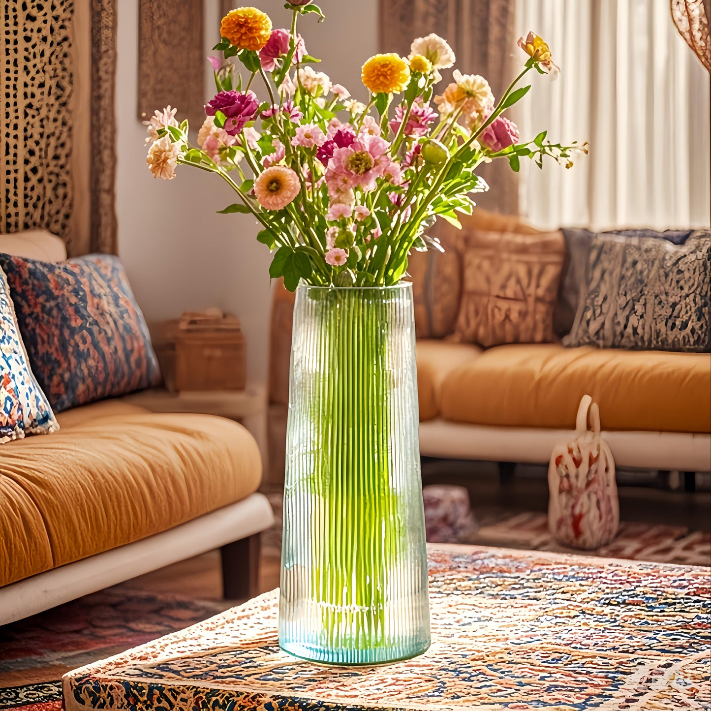 Large Clear Ribbed Glass Vase, 7.9\