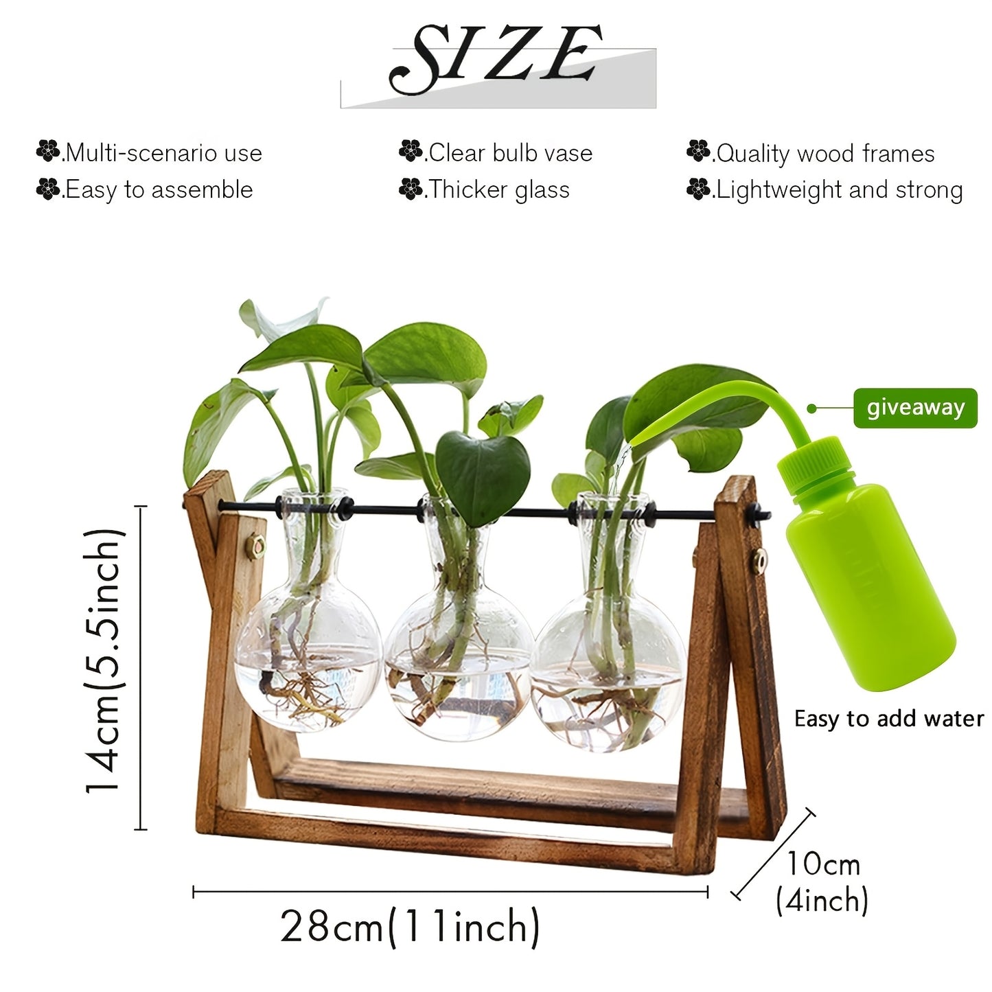 2\u002F3 Bulb Vase, Plant Container with Vintage Wooden Stand, Air Flower Pot Bulb Glass Vase Metal Swivel Stand Vintage Desktop for Hydroponics Home Garden Decorations, Office Desktop Ornaments, Valentine'S Day Gifts for Women