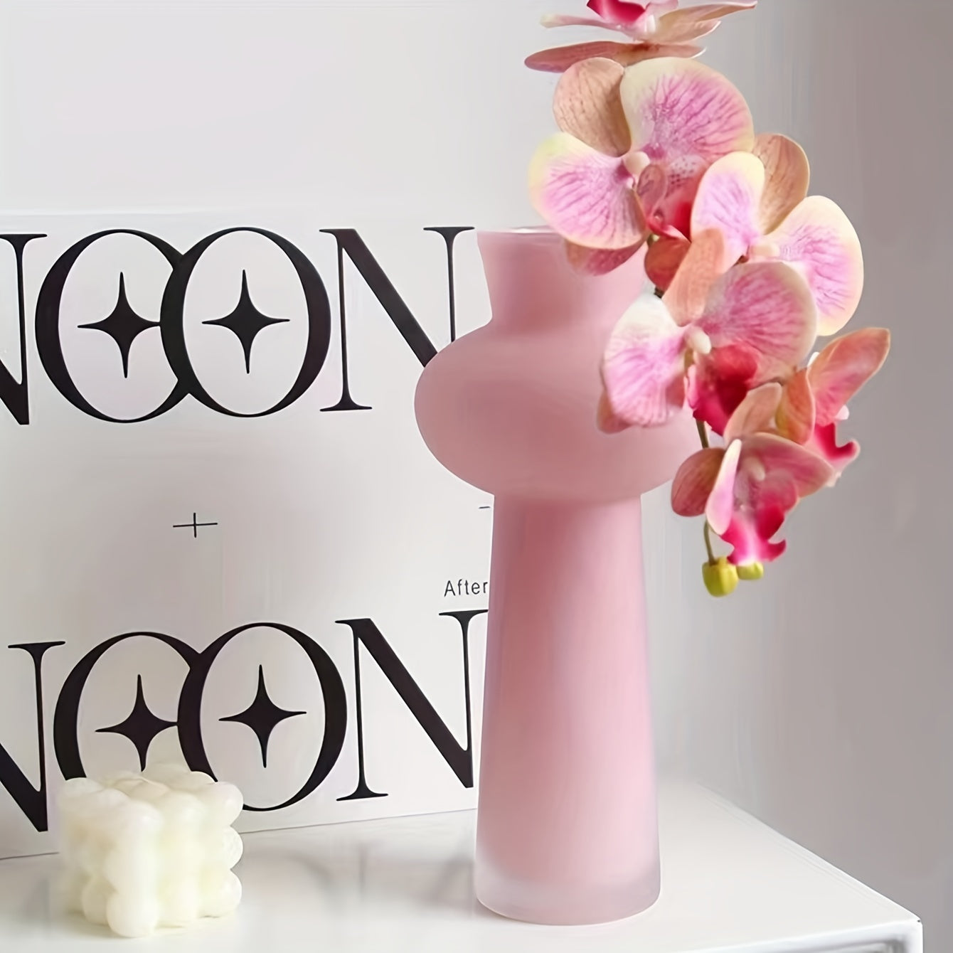Elegant Nordic-Inspired Glass Vase Pink & Green 1pc Elegant Nordic-Inspired Glass Vase - Modern Minimalist Cylinder Shape Decor for Living Room, Hydroponic Flower Arrangement Display
