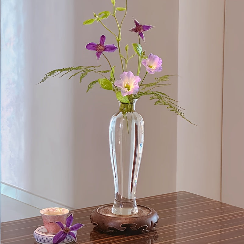 Elegant Clear Glass Vase - Traditional Chinese-Inspired Minimalist Design, Cylindrical Shape for Contemporary Home Decor, Perfect for Flower Arrangements and Creative Display Pieces, Flower Vases Home Decor