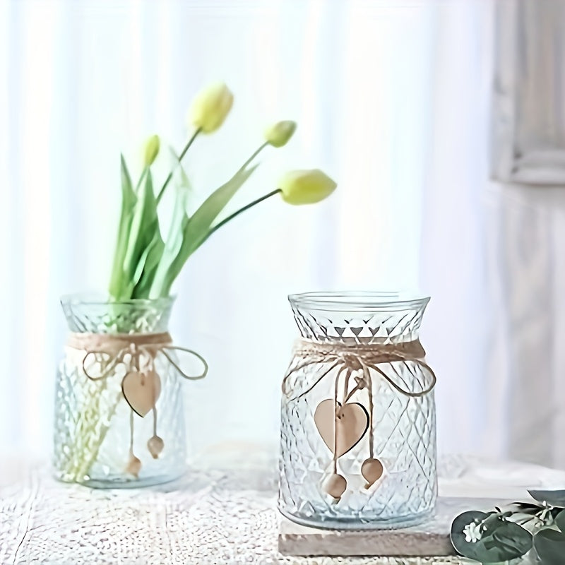 1pc Handcrafted Clear Glass Vase with Heart Charm - Uncharged Decorative Glass Jar for Flowers, Ideal for Home Decor, Bedroom Accents, and Birthday Gifts (Flowers Not Included)