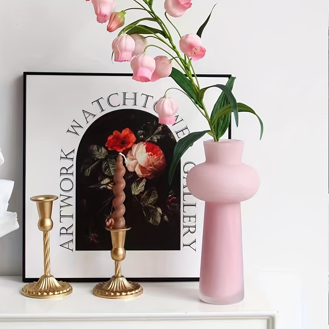 Elegant Nordic-Inspired Glass Vase Pink & Green 1pc Elegant Nordic-Inspired Glass Vase - Modern Minimalist Cylinder Shape Decor for Living Room, Hydroponic Flower Arrangement Display