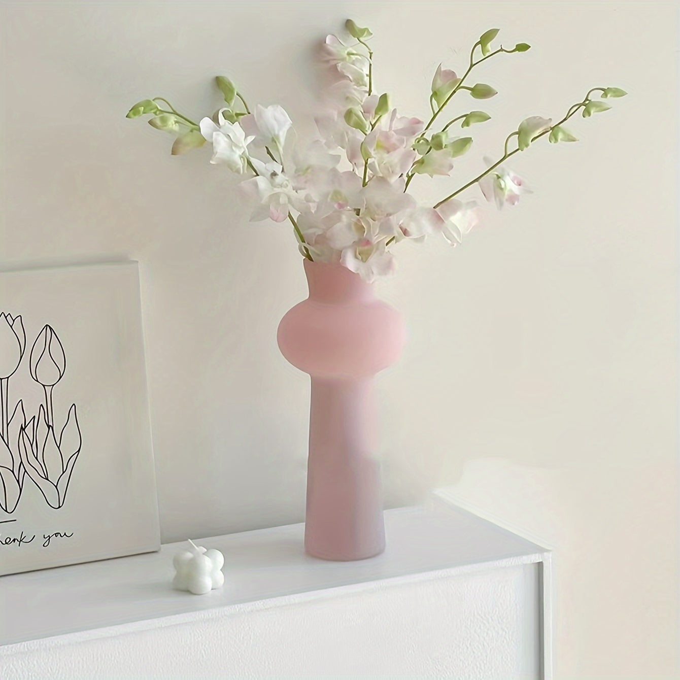 Elegant Nordic-Inspired Glass Vase Pink & Green 1pc Elegant Nordic-Inspired Glass Vase - Modern Minimalist Cylinder Shape Decor for Living Room, Hydroponic Flower Arrangement Display