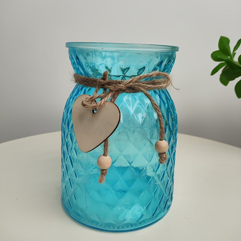 1pc Handcrafted Clear Glass Vase with Heart Charm - Uncharged Decorative Glass Jar for Flowers, Ideal for Home Decor, Bedroom Accents, and Birthday Gifts (Flowers Not Included)