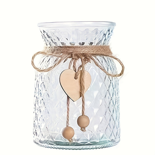1pc Handcrafted Clear Glass Vase with Heart Charm - Uncharged Decorative Glass Jar for Flowers, Ideal for Home Decor, Bedroom Accents, and Birthday Gifts (Flowers Not Included)