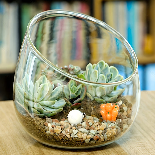 Glass Container Flower Pot - 1pc Beveled Glass Vase, Suitable for Succulents, Cacti and Small Indoor Plants - Hydroponic Art Vase, Suitable for Floral Arrangement, DIY Decoration without Plants