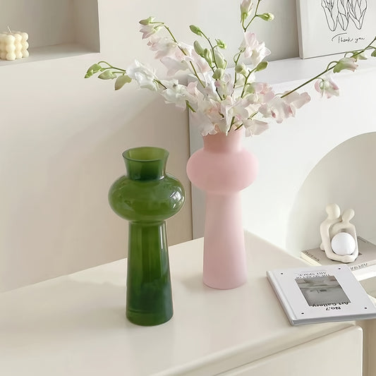 Elegant Nordic-Inspired Glass Vase Pink & Green 1pc Elegant Nordic-Inspired Glass Vase - Modern Minimalist Cylinder Shape Decor for Living Room, Hydroponic Flower Arrangement Display