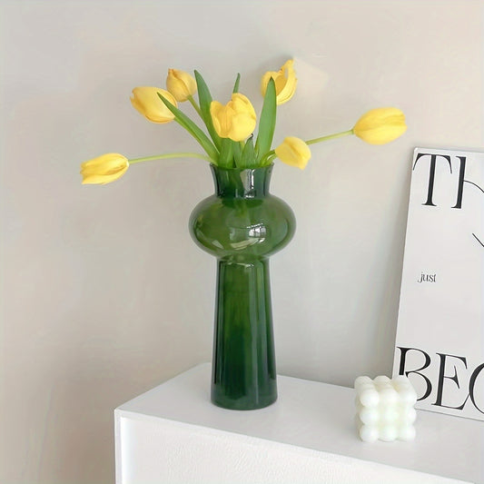 Elegant Nordic-Inspired Glass Vase Pink & Green 1pc Elegant Nordic-Inspired Glass Vase - Modern Minimalist Cylinder Shape Decor for Living Room, Hydroponic Flower Arrangement Display