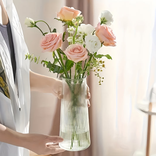 Large Clear Ribbed Glass Vase, 7.9\