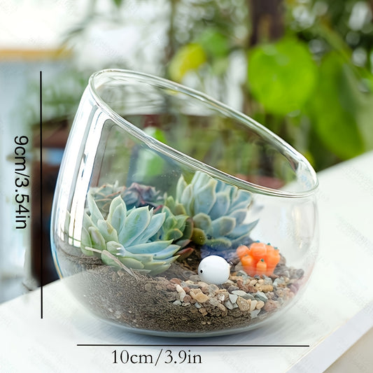 Glass Container Flower Pot - 1pc Beveled Glass Vase, Suitable for Succulents, Cacti and Small Indoor Plants - Hydroponic Art Vase, Suitable for Floral Arrangement, DIY Decoration without Plants