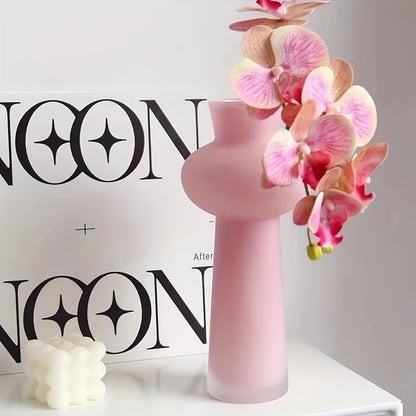 Elegant Nordic-Inspired Glass Vase Pink & Green 1pc Elegant Nordic-Inspired Glass Vase - Modern Minimalist Cylinder Shape Decor for Living Room, Hydroponic Flower Arrangement Display