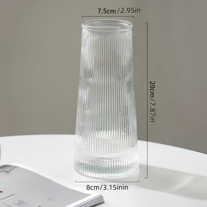 Large Clear Ribbed Glass Vase, 7.9\