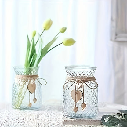 1pc Handcrafted Clear Glass Vase with Heart Charm - Uncharged Decorative Glass Jar for Flowers, Ideal for Home Decor, Bedroom Accents, and Birthday Gifts (Flowers Not Included)