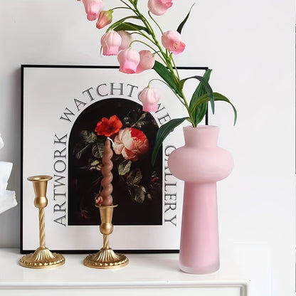 Elegant Nordic-Inspired Glass Vase Pink & Green 1pc Elegant Nordic-Inspired Glass Vase - Modern Minimalist Cylinder Shape Decor for Living Room, Hydroponic Flower Arrangement Display