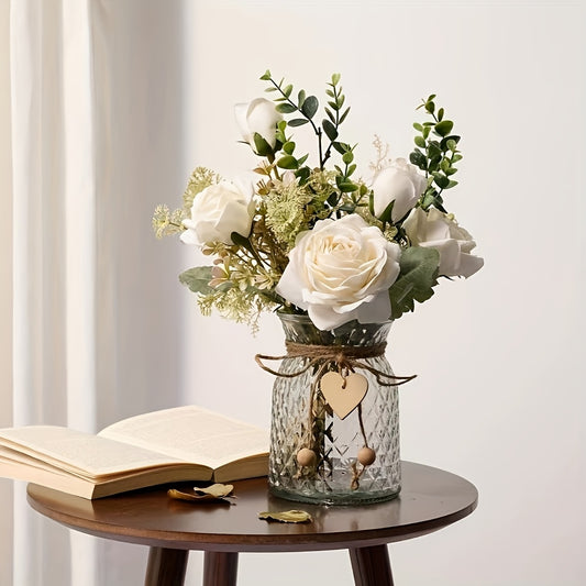 1pc Handcrafted Clear Glass Vase with Heart Charm - Uncharged Decorative Glass Jar for Flowers, Ideal for Home Decor, Bedroom Accents, and Birthday Gifts (Flowers Not Included)